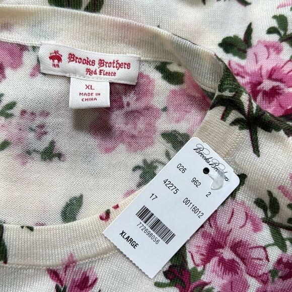 BROOKS BROTHERS MERINO WOOL SWEATER. PINK/GREEN/CREAM. - Picture 6 of 7